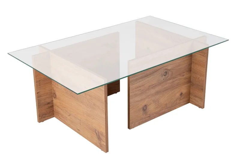 NORDVÄRK Vetrino sofabord, rektangulær - glas og Atlantisk fyrretræ melamin (105x65)