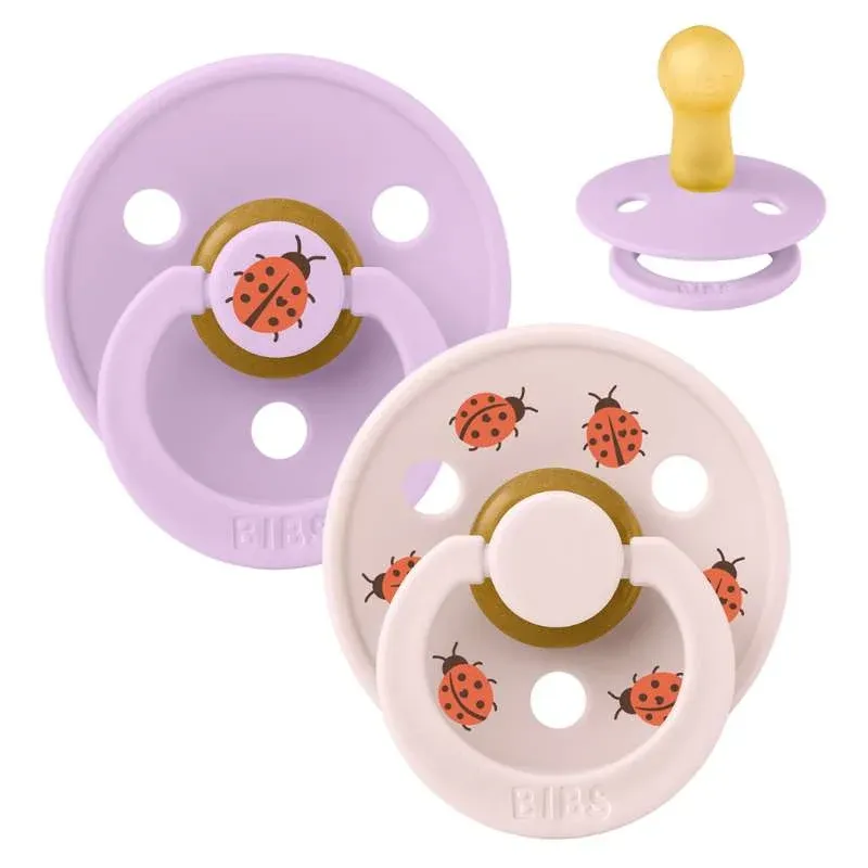 BIBS Rund Colour Sut - 2-Pak - Str. 2 - Naturgummi - Ladybug Studio - Violet Sky Mix