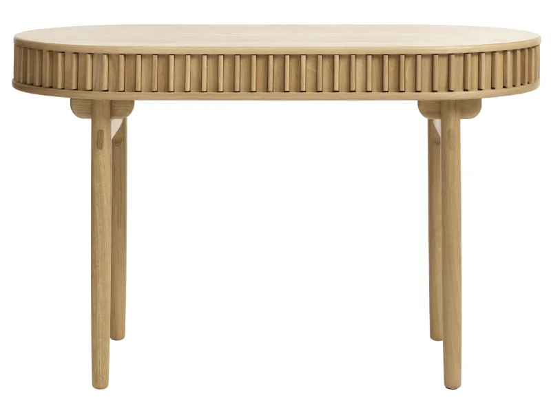 Carno skrivebord, m. 2 skydelåger og 1 rum, oval- natur egefinér og egetræ (60x120)