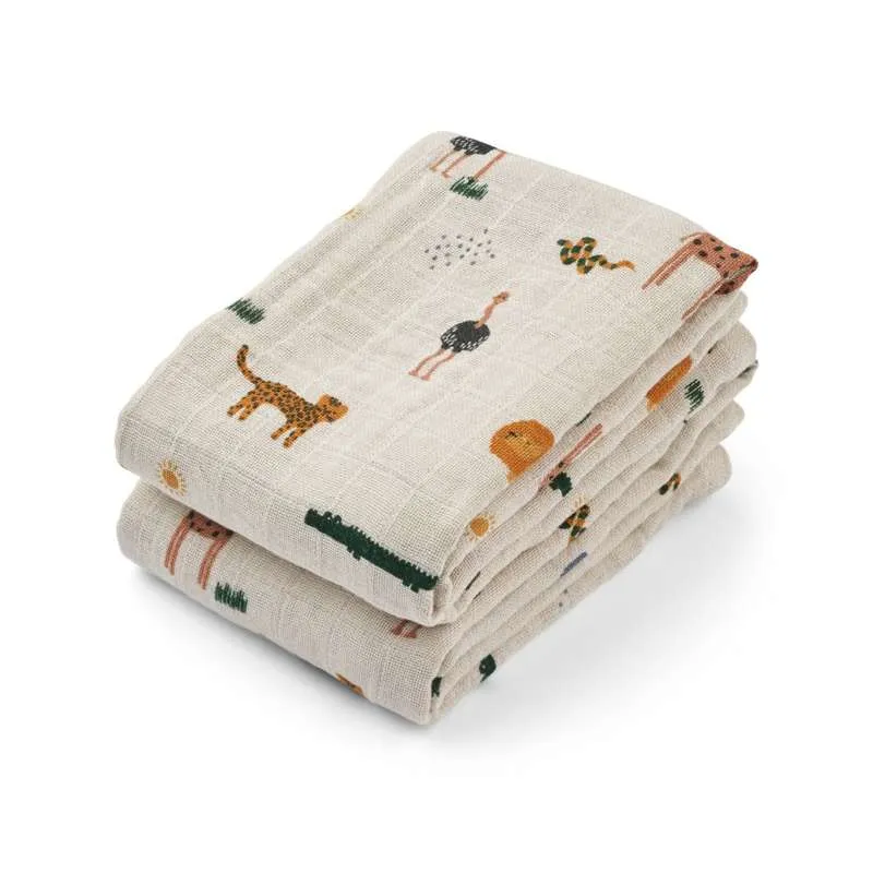Liewood Lewis Muslin Stofbleer - 2-pak - Safari/Sandy Mix
