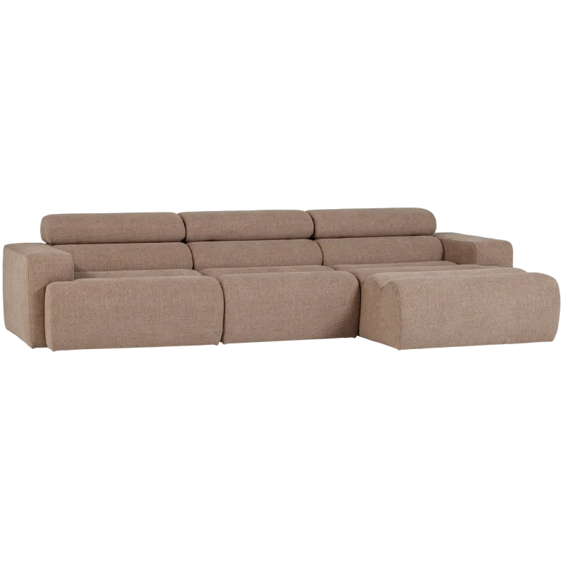 WOOOD Novi sofa, m. højre chaiselong, justerbar nakkestøtte - taupe bouclé stof