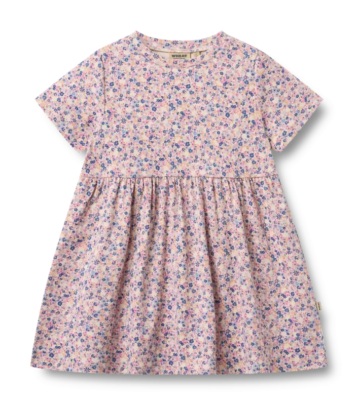 Anna Jersey Kjole - Pink Blue Flowers - 98