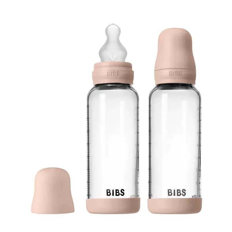 BIBS Bottle - Sutteflaskesæt - Glas - 2-pak - Silikone/Slow Flow/Rund - 240ml - Blush