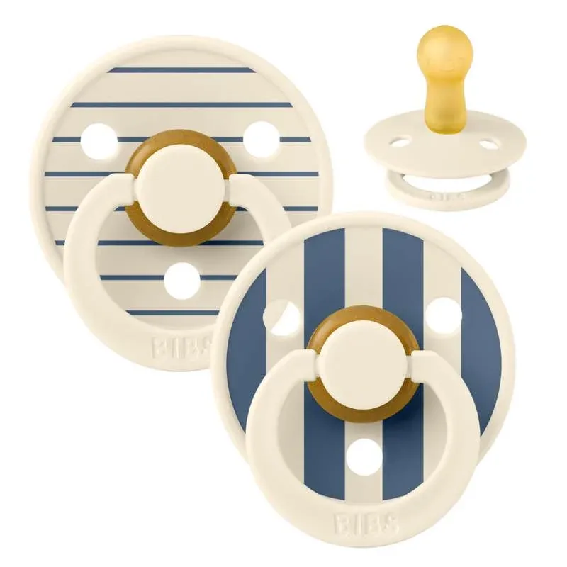 BIBS Rund Colour Sut - 2-Pak - Str. 2 - Naturgummi - Pin Studio - Ivory/Steel Blue