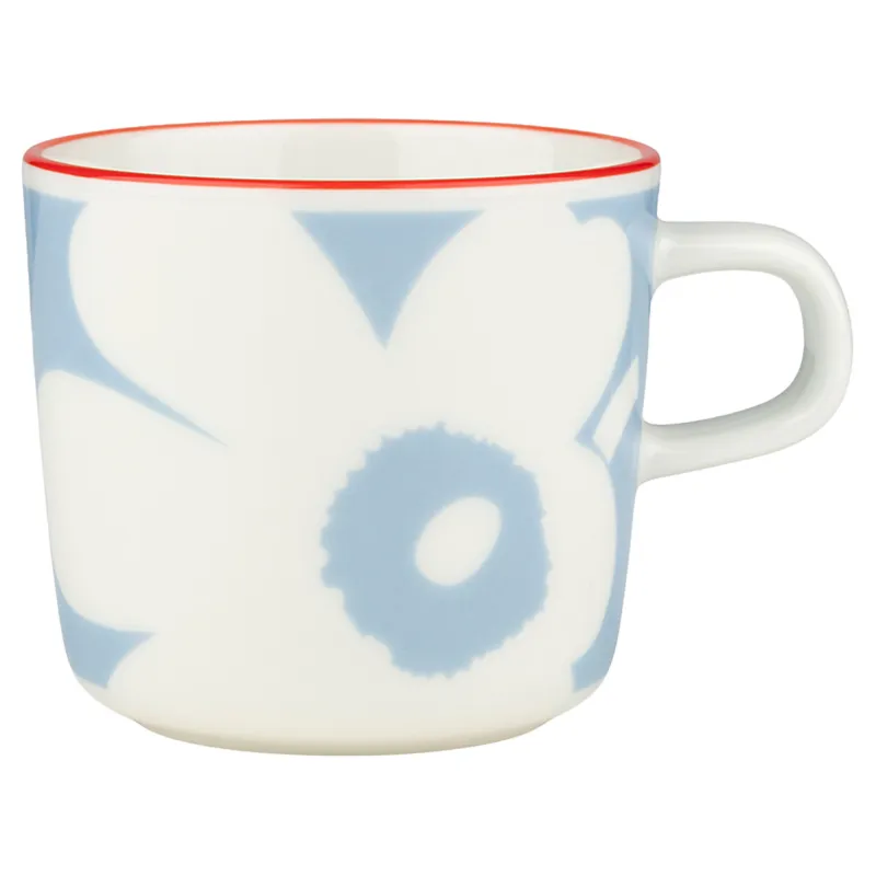 Marimekko Juhla Unikko kaffekop 2 dl, hvid/lyseblå/orangerød