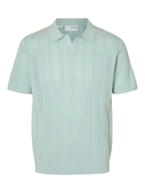 SLHWELLS SS KNIT CROCHET OPEN POLO