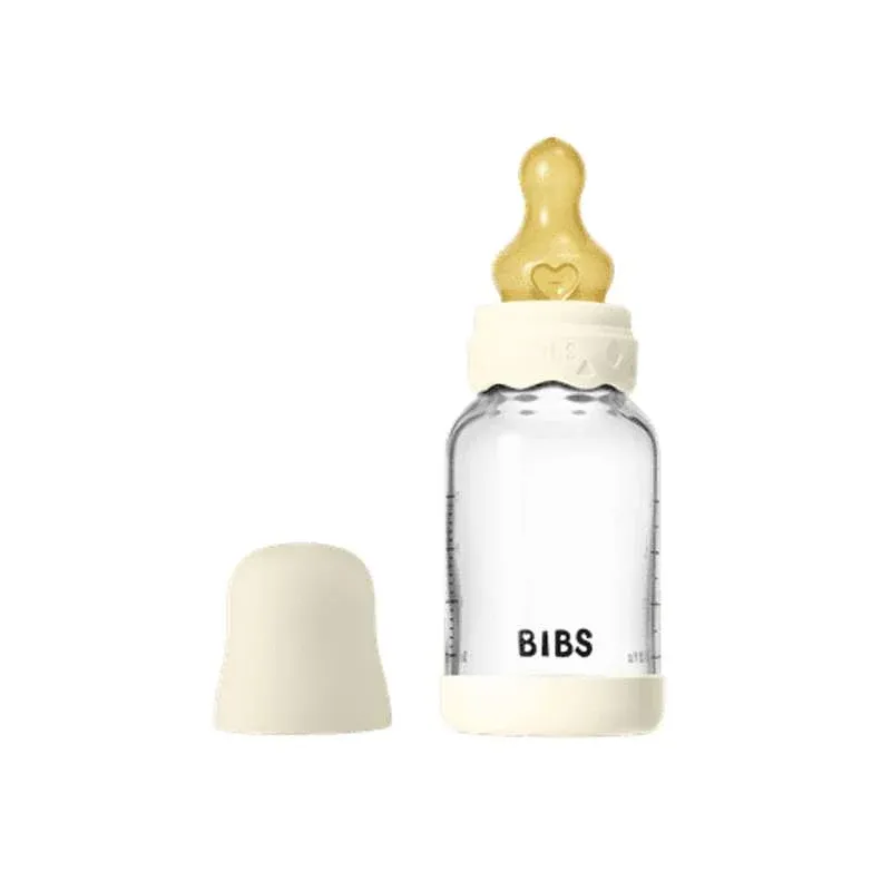 BIBS Bottle - Sutteflaskesæt - Glas - Boheme - Naturgummi/Slow Flow/Rund - 120ml - Ivory