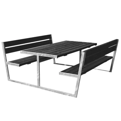Hortus - Bord-/bænksæt "THOR" sort grundmalet og galvaniseret stel med ryg L: 180 x B: 201 cm