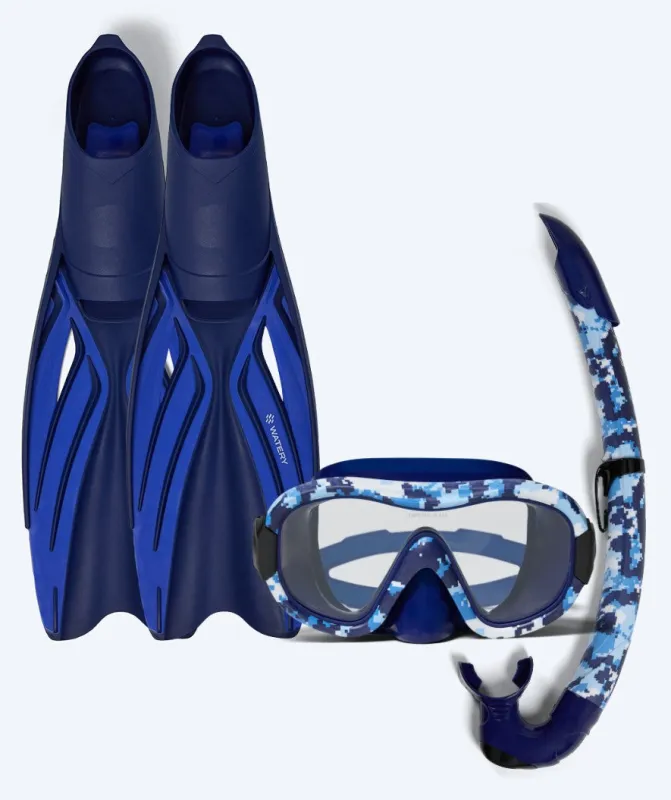 Watery snorkelsæt til voksne - Isle/Rudder Camo - Mørkeblå - Snorkelsæt til voksne (+16 år)