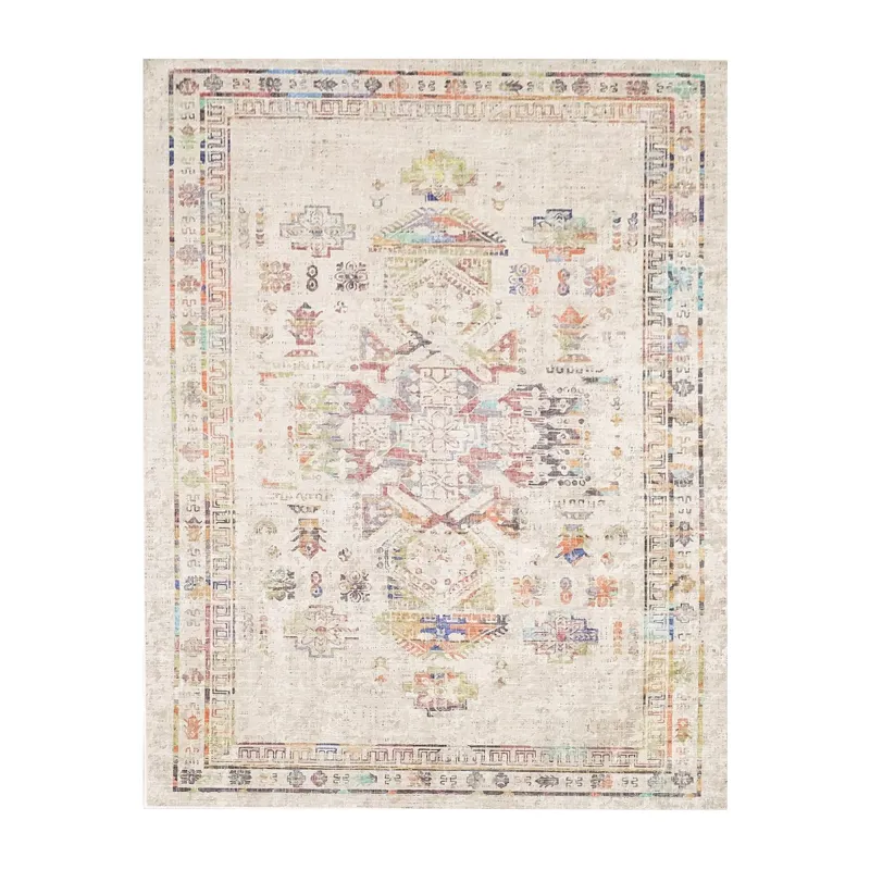 TEPPI WOOBTNY0245 gulvtæppe m. mønster, rektangulær - creme/multifarvet bomuld/chenille (160x230)