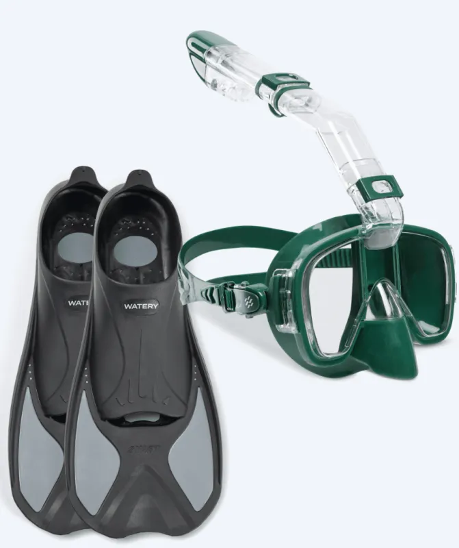 Watery snorkelsæt til voksne - Pike/Pearl - Mørkegrøn - Snorkelsæt til voksne (+16 år)