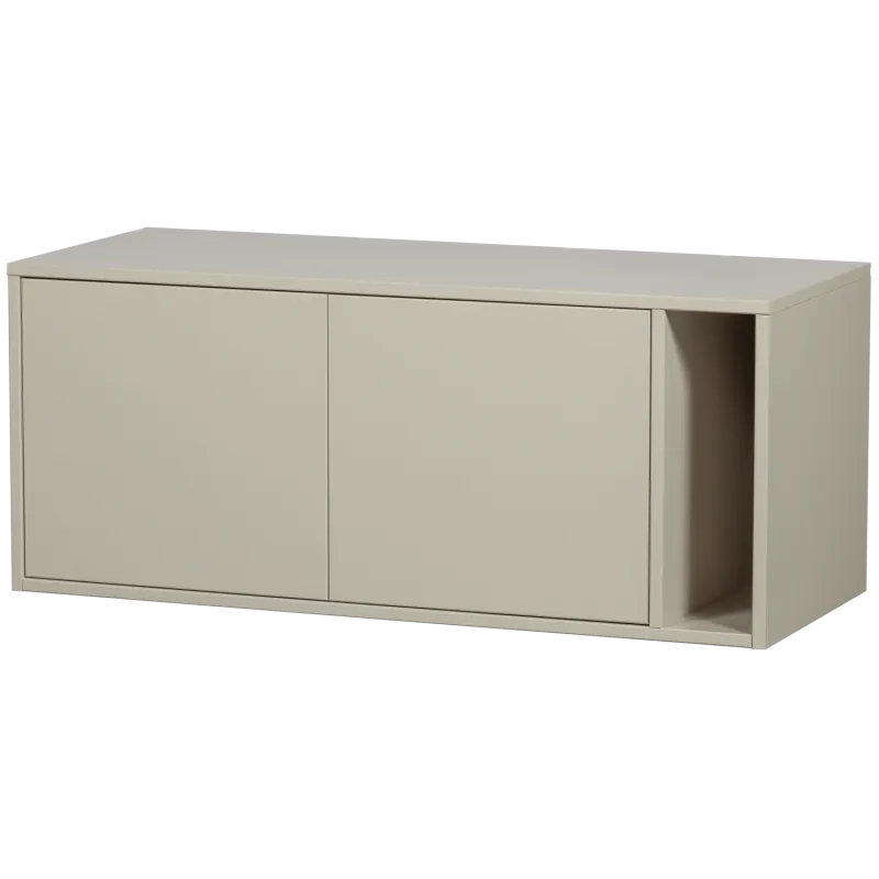 WOOOD Settle Down TV-bord/bænk, m. 2 låger og 1 hylde - støvgrå fyrretræ (108x44)