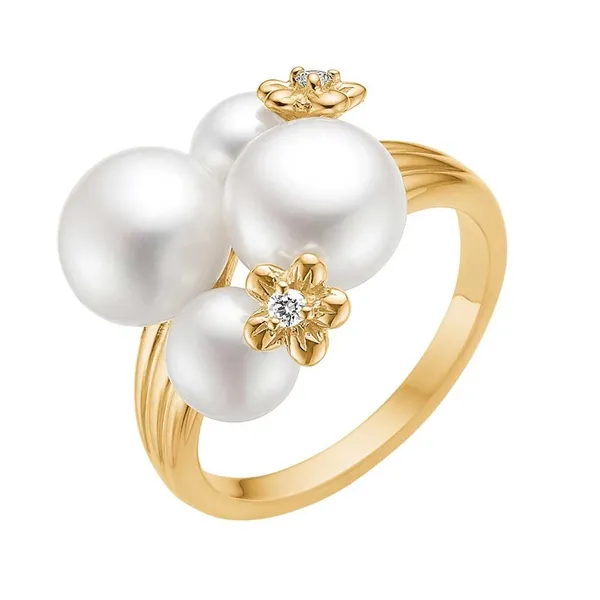 Perle og Diamant Ring 8 kt. Guld