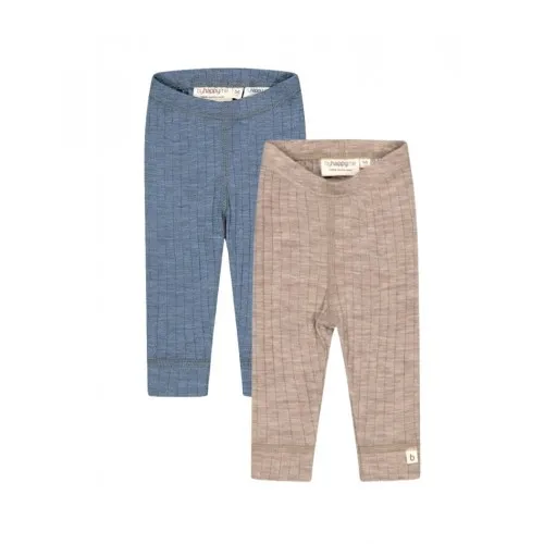 Rib Leggings I 100% Merino Uld, Oeko-tex®, 2-pak 56 Beige - Blue Melange