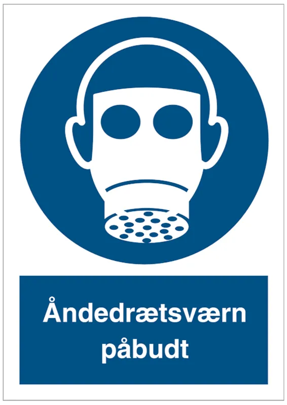 Påbudsskilt "Åndedrætsværn påbudt" med piktogram