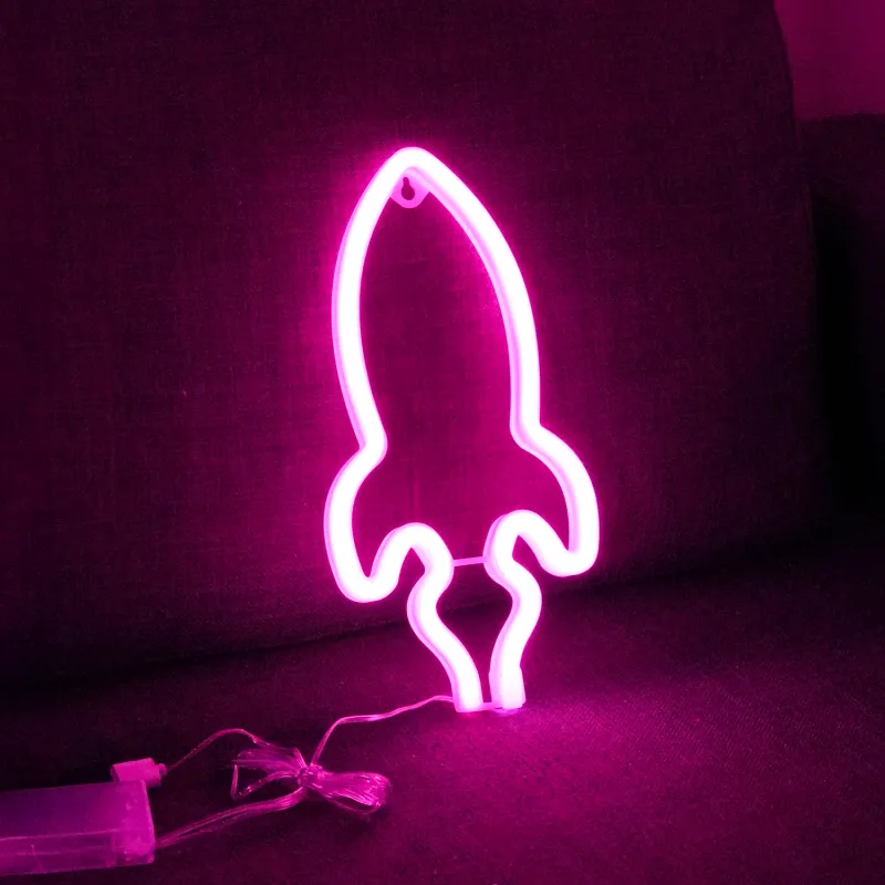 Rumraket Neon LED Lampe Pink - GEEKD.dk