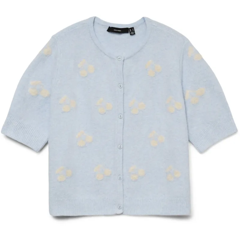 VERO MODA Dame Cardigan VMDoffy - Cashmere Blue W. WHITE CHERRIES