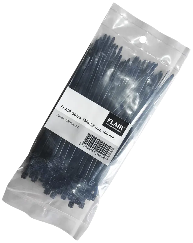 Flair kabelbindere 150×3,6mm sorte, 100stk