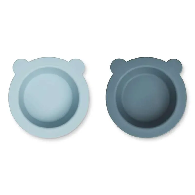 Liewood Peony Skridsikker Skål - 2-Pak - Sea Blue/Whale Blue