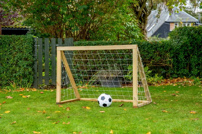 Fodboldmål i TRÆ - 125 cm x 100 cm med net  - KRAFTIG KVALITET - HURTIG LEVERING