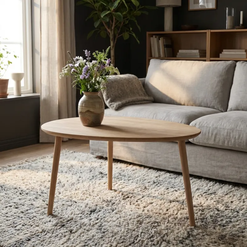 CT 10 - Sofabord i massiv eg med dråbeform og størrelse 74 x 55 cm Højde