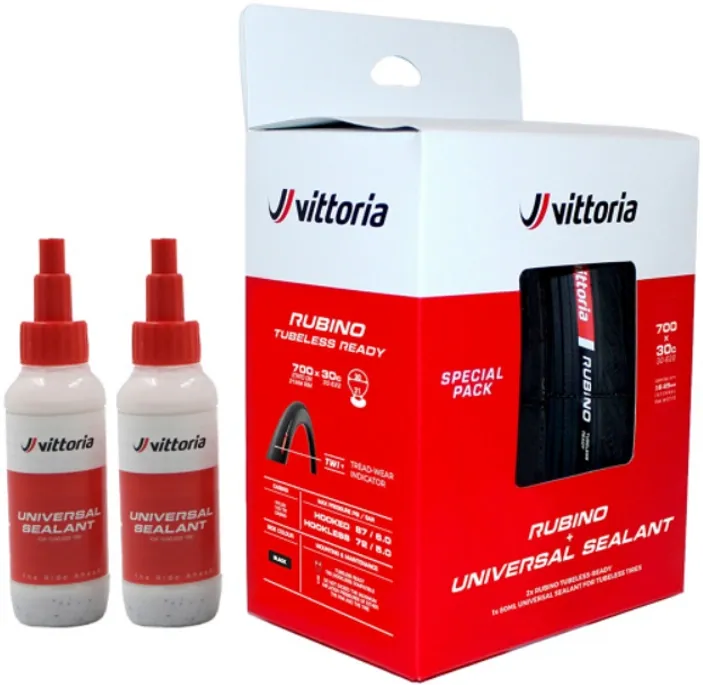 Vittoria Road Rubino V TP 700x28c/30c w/80ml Sealant (2 dæk + 2x80ml) - Black
