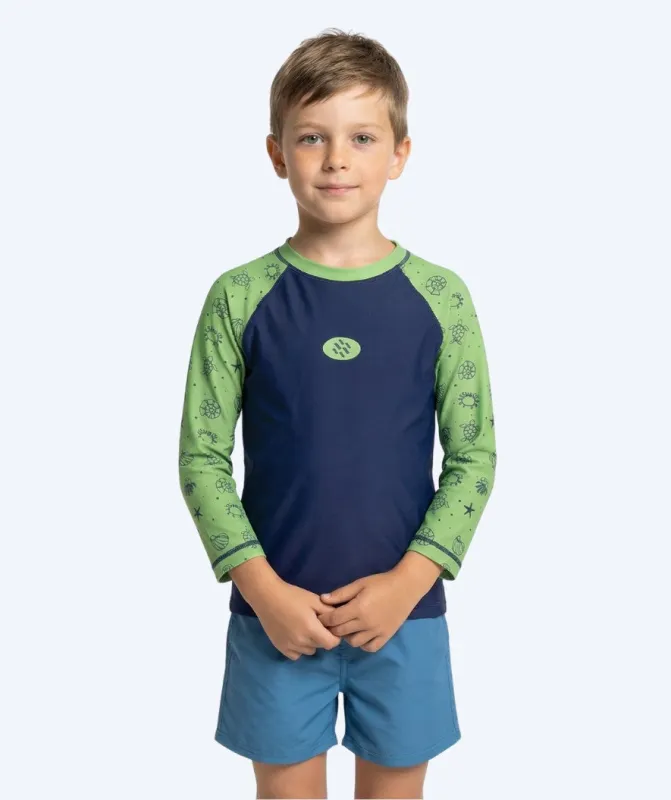 Watery UV-trøje til børn - Brandman Langærmet Rashguard - Grøn/blå - UV badetøj