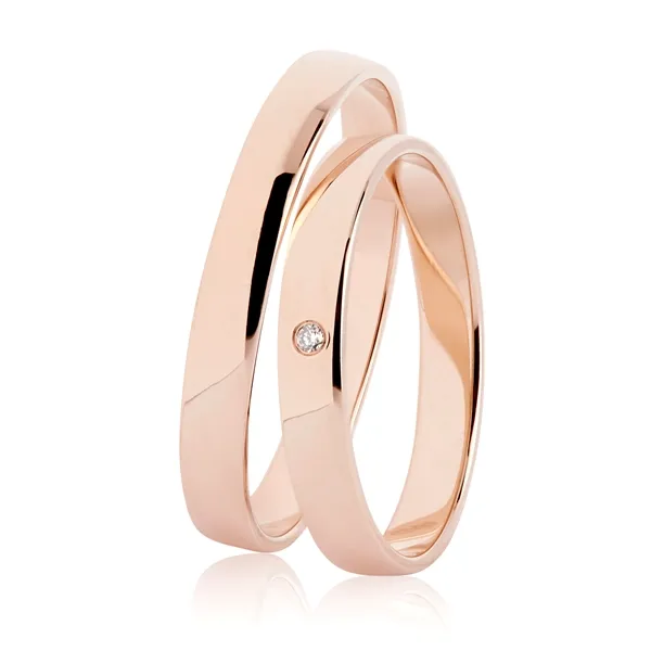 BARTOLI Classic vielsesringe i 8 kt.  Rosaguld med Diamant 0,01 ct. - 3 mm