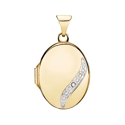 Oval Medaljon i 14 kt. Guld med Diamant - 0,005 ct.