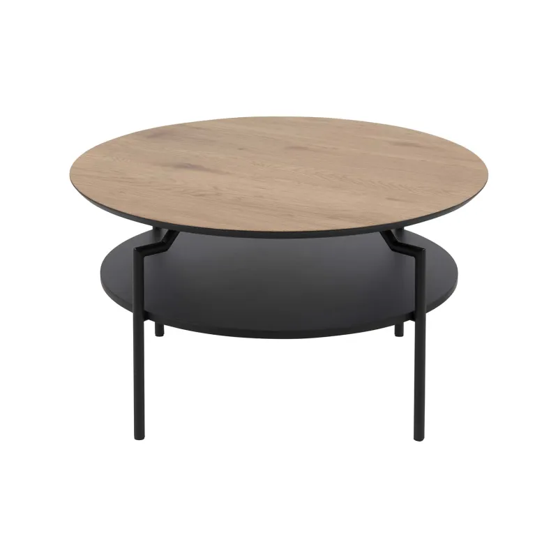 ACT NORDIC rund Goldington sofabord, m. hylde - natur papir vild eg, sort MDF og sort metal (Ø:80)