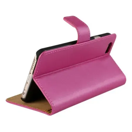 iPhone 6/6S læder cover & stander m kreditkortholder. Hot pink.