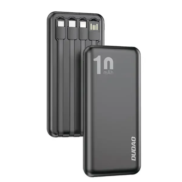 DUDAO K6Pro Universal Powerbank med 4 forskellige stiktyper. 10.000 mAh. Sort.