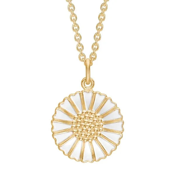 Lund Marguerit Collier forgyldt Sølv med hvid Marguerit - 18 mm