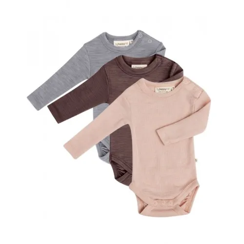 Body Med Lang Ærme Og Rund Hals I 100% Økologisk Merino Uld Til Baby, 3-pak Rose Melange 56