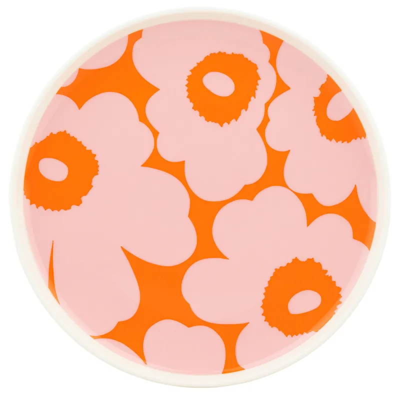 Marimekko Unikko asiet 20 cm, hvid/lyserød/orange