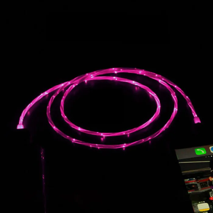 USB-A til USB-C Kabel med LED Lys. 1m. Pink