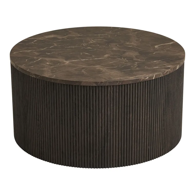 House Nordic - Rota sofabord  -  Marmorlook, mørkebrun  -  Ø80×H40 cm