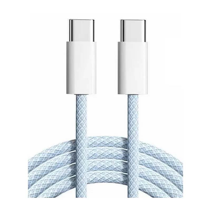 Flettet USB-C til USB-C kabel. Han-Han. 2m. Pastel Blå.