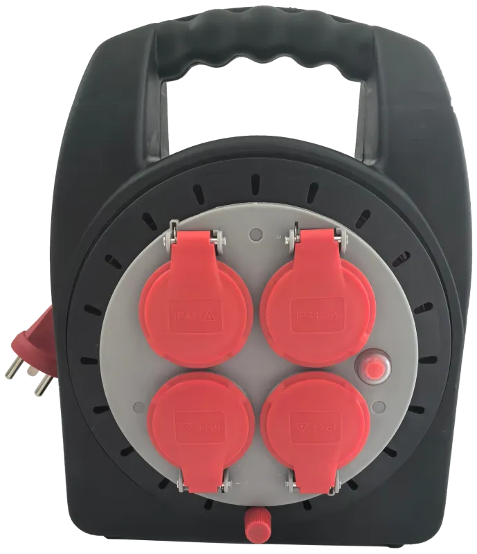 E-Line kabeltromle m/jord 4×udt. 230V/10A IP44 15m