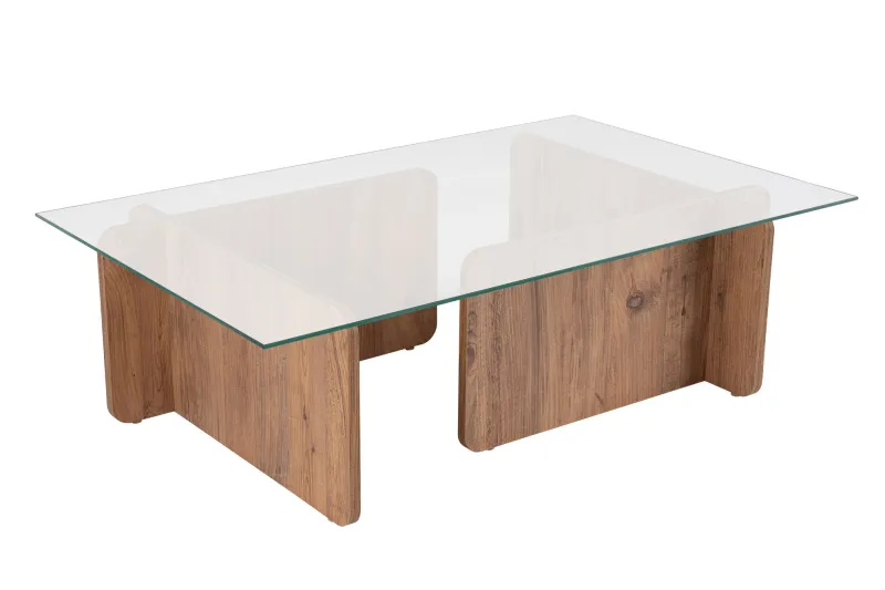NORDVÄRK Flavio sofabord, rektangulær - glas og Atlantic Pine melamin (105x65)