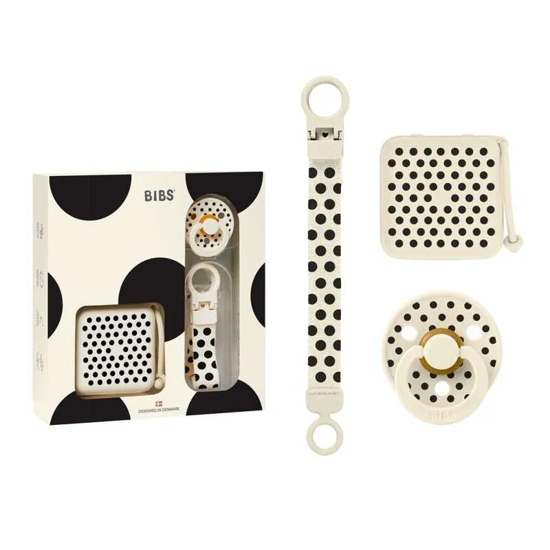 BIBS Baby Gavesæt - Soothe & Go - Str. 2 - Polka Studio - Ivory/Black