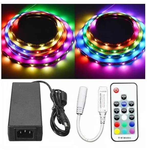 UDSALG - 10 meter, 12 volt, 60 watt, 300 LED, MAGIC LED strip, vandtæt - WS2811 - KOMPLET SÆT - Dinled - LED STRIP
