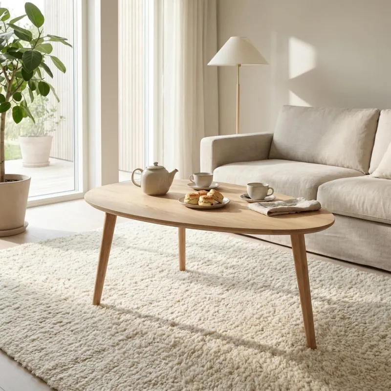 CT 10 - Sofabord i massiv eg med dråbeform og størrelse 89 x 66 cm Højde