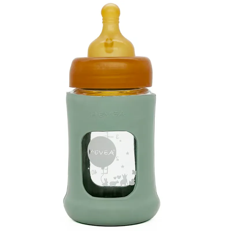 Hevea Baby Sutteflaske I Glas Med Cover Seafoam  (150 ml)