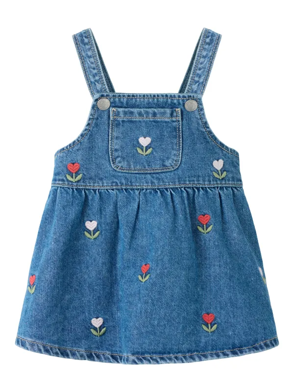Name It Malo - Denim Emb.  Bibskirt - Medium Blue Denim / Emb. - 68 cm