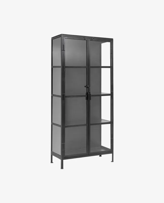 Nordal - PHOENIX sort skab, 2 låger, lille  -  B80 × D35 × H175 cm