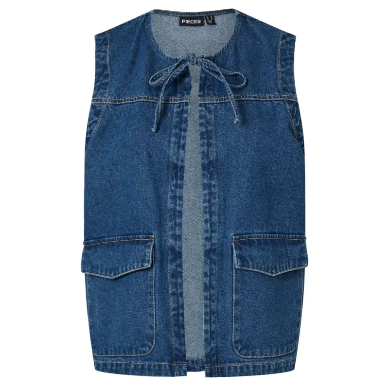 PIECES dame vest PCFENNA - Dark Blue Denim