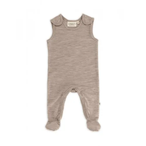 Retro Sparkedragt Med Fod Og Trykknapper På Indersiden Af Benene Til Baby, I 100% Økologisk Merino Uld Beige Melange 74