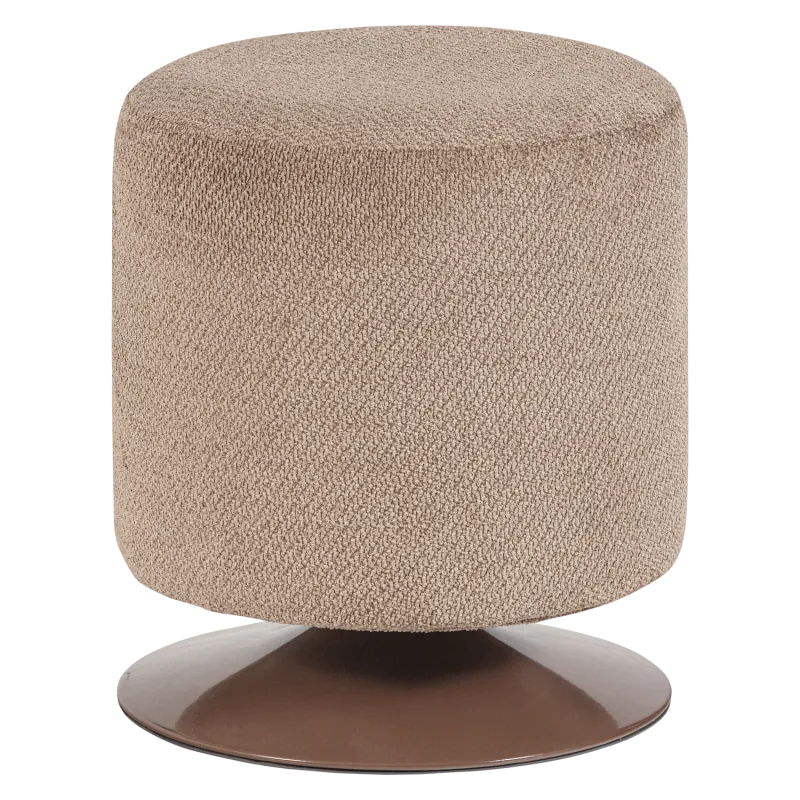WOOOD Islen puf, m. drejefod - brun bouclé polyester stof (Ø39)