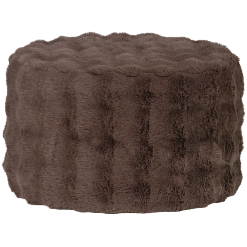 WOOOD Olven puf, lav, rund - brun fluffy polyester stof (Ø60)